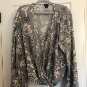 Rue21 grey floral wrap shirt